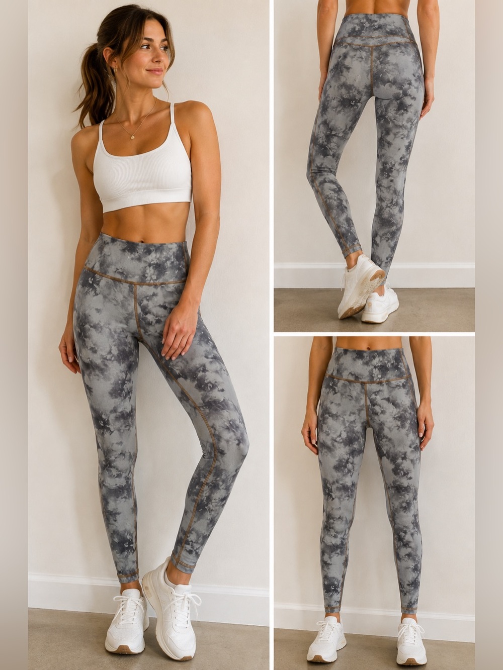 Athleta XS Gray Marble Print High Rise Leggings Contrast Stitch